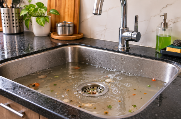 Water Pooling in the Sink - Signs of Kitchen Drain Blockage
